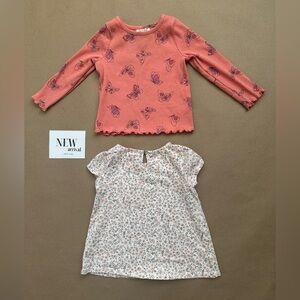 CAT & JACK Butterfly Lettuce Trim Top | Floral Keyhole Top SIZE 18 MONTHS 2 Pcs